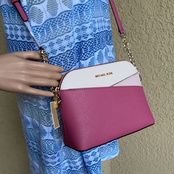 Michael Kors Jet Set Travel Medium Dome Crossbody Rosewood Leather - Picture 12 of 16